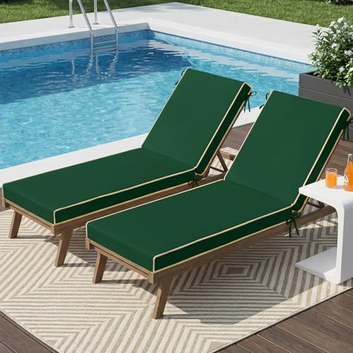 Outdoor Chaise Lounge Cushions 2 Pack, Patio Lounge Chair Pads with Removable Washable Cover, Quick Dry Foam Cushions for Pool, Lawn, Deck (2, Green（80X26X3in） - color: Green（80x26x3in）