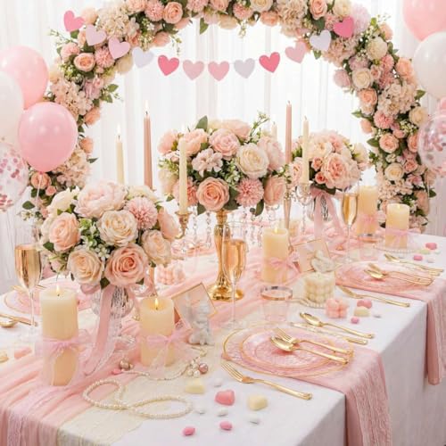 DaYammi 350 Pcs Clear Pink Plastic Plates, Hammered Disposable Dinnerware, Pink Plates Set Include 100 Plastic Platos, 150 Gold Disposable Silverware, 50 Cups And 50 Napkins for Mother's Day Party - color: Clear Pink, size: 350 Pcs