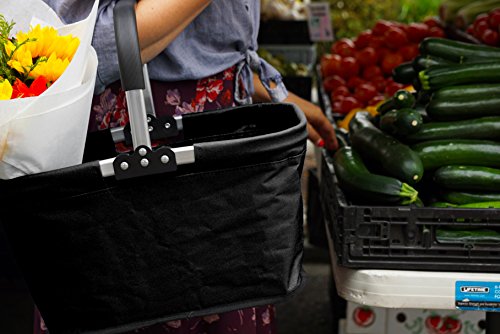 RSVP International Collapsible Market Basket Aluminum Frame, Large Zip Side Pocket, 17x11x18", Black - color: Black, size: 17 x 11 x 18"