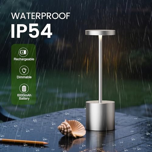 SAKRINGT 2 Pack Outdoor Table Lamp,LED Table Light,Cordless Table Lamp Rechargeable ,5000mAh Battery Powered Dimming Desk Lamp for Restaurant/Patio /Outdoor(Silver) - color: 2Pack Silver