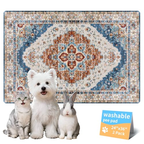 Washable Pee Pads for Dogs, Reusable Puppy Potty Training Pads, Ultra-Absorbent Thick Waterproof Leak-Proof Non-Slip Pads & Mat for Crate, Playpen, Floor, Whelping & Housebreaking , 2 Pack 24"x36" - color: Brick/Blue, size: 24" ×36"(pack of 2)