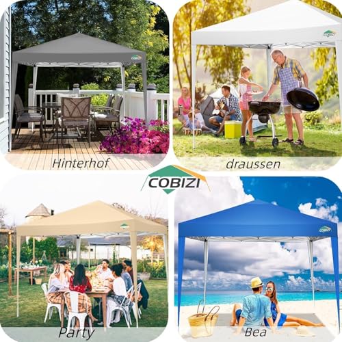 COBIZI 10x10 Pop Up Canopy Tent with 4 Sandbags, Easy Set Up Tent, Instant Outdoor Sun Shelter Canopy with 8 Stakes,4 Ropes&Carry Bag, Tents for Parties, Beach, Backyard,Camping(White) - color: White, size: 10x10FT without sidewall