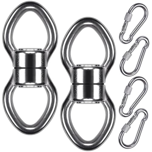 SELEWARE Silent Bearing Swing Swivel, 360° Rotational Device Hanging Accessory for Tree Swing, Hammock Chair, Yoga,1200LB Capacity, 2 Pack - color: Swivel (C) and 2 Carabiners, 2 Pack