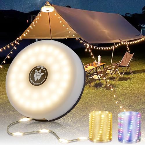 Camping String Lights, 4 in 1 Portable Camping Light Rechargeable, 8 Lighting Modes, USB Charging, Quick Storage, 32.8FT Waterproof Tent Lights String for Camping, Hiking, Yard, Christmas, Black - color: Black, size: 1 Pack