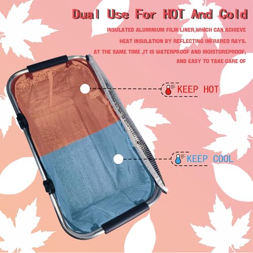 Insulated Picnic Basket for 2, Collapsible Shopping Baskets with 29L Large Market Basket with Handles, Folding Grocery Basket Insulated Cooler Bag for Picnic Travel Food Delivery Market Shopping Red - color: Red