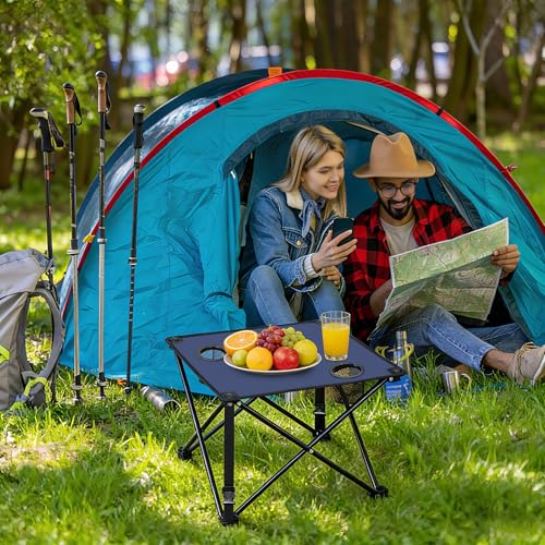 Moclever 2PCS Foldable Camping Table–Ultralight Portable Table with Cup Holders&Carry Bag, Perfect for Outdoor Adventures,Picnic,Beach, BBQ,Hiking & Home Use - style: 2Pcs Navy Blue