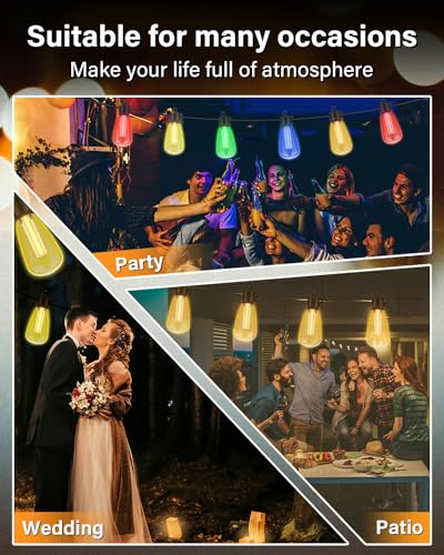 98FT Outdoor String Lights with Remote - Multicolor & Warm White, 8 Light Modes Timer Waterproof Patio Lights Plug In Dimmable String Lights Shatterproof for Outside Porch Backyard Party