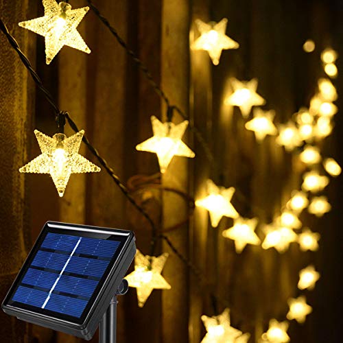 50ft 120 LED Solar Star Fairy Lights, Outdoor Decorative Solar String Lights, Waterproof Ambiance Lighting for Patio Deck,Camper,Gazebo,Girls Themed Room,Garden,Porch,Bush Decor,Warm White - color: Warm White