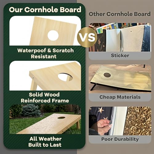 Cornhole Boards Set 4x2 Regulation Size, Corn Hole Game Set for Adults & Family, Vintage Rustic Wood Design Waterproof All Weather with 8 Bean Bags Carry Bag for Backyard Lawn Tailgate Beach Outdoor