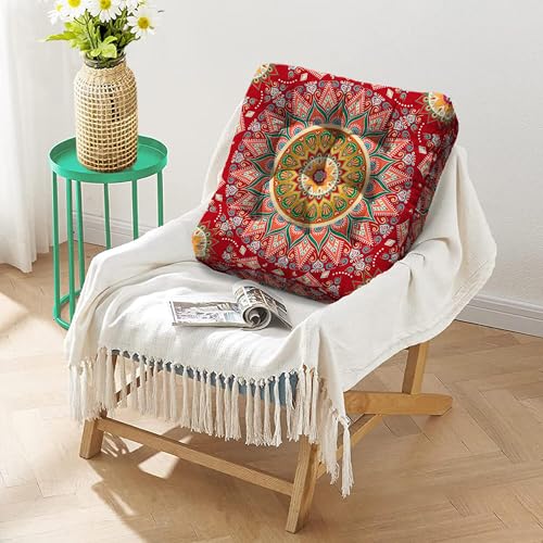 Mandala Meditation Cushion, Boho Meditation Mat, Meditation Pillows for Sitting on Floor, Cushions for Sitting in Home and Outdoor, Square Floor Pillow Cushion Seating for Yoga Accessories 22'' X 22'' - color: 08.mandala Meditation Cushion-1, size: 22x22