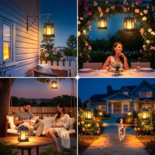 KOOPER Solar Lanterns Outdoor Waterproof, 2 Modes Hanging Solar Lantern with LED Realistic Flickering Flameless Candle, Candles Lanterns Lights Decorative for Outside Hanging Patio Yard Table Tree - style: 2 Pack