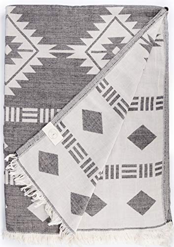 Bersuse 100% Cotton Belize XL Throw Blanket Turkish Towel Beach Blanket - Beach Camping Essentials - 75x90 Inches, Black - color: Black2