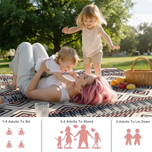 SAMSIER Large Outdoor Picnic Blankets Waterproof Foldable, Beach Blanket Sandproof Portable, Picnic Mat Washable for Camping (80"×80", Thickened) - color: Navy Brown, size: 6'8" x 6'8" (Square)