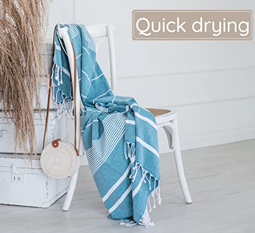 Premium Turkish Beach Towel (35”x 67”) – Lightweight, Quick Dry Beach Towel, Sand-Free, 100% Cotton – Teal - color: Teal