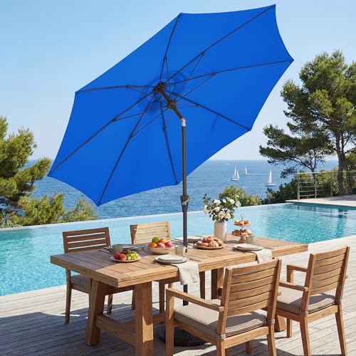 JEAREY 9FT Outdoor Patio Umbrella,Market Table Umbrella with 8 Fiberglass Ribs, Pool Umbrella with Tilt and Crank, UV Protection Lightweight & Wind-Resistant for Lawn, Garden, Deck and Backyard, Royal Blue - color: Royal Blue