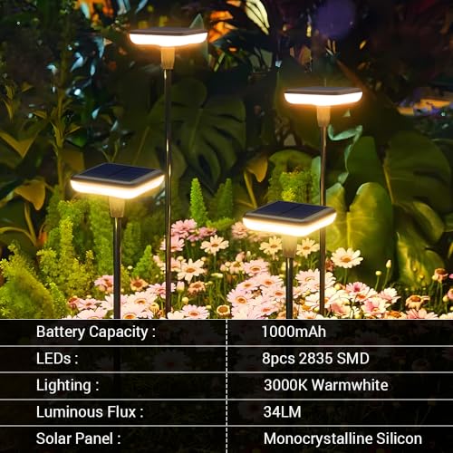 Solar Lights Outdoor Garden 4 Pack Solar Pathway Light 31" Tall Solar Landscape Lights 34LM Bright Up to 12H IP65 Waterproof Auto On/Off for Walkway Outside Yard Path Patio Lawn Flower Bed plant Decor - size: 4 Pack