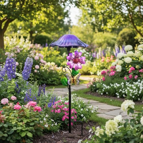 Solar Outdoor Lights Decorative Solar Glass Mushroom Lights Waterproof LED Purple Garden Stake Light for Walkway Pathway Lawn Patio Yard Decorations. - color: Purple