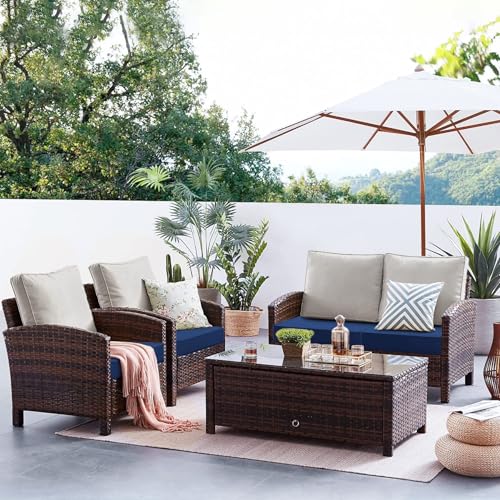 Favoyard Patio Chair Cushions 24 x 24 x 4 Inch Waterproof Outdoor Seat Cushions for Patio Furniture 3-Year Color Fastness Garden Sofa Couch Pads with Handle & Adjustable Straps Set of 2, Blue - color: Blue, size: 24 X 24 X 4 in