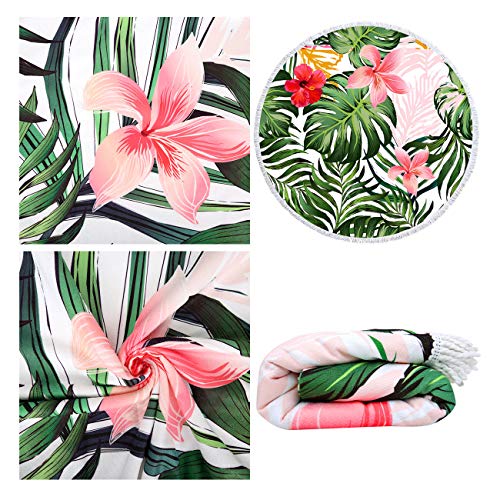 Violet Mist Microfiber Beach Towels Oversized Round Hawaiian Beach Blanket Sand Free Quick Dry Hippie Boho Circle Bath Towel Absorbent Tropical Meditation Rug Yoga Mat Throw Fringe Tapestry 60" TF - color: Tropical Flower3
