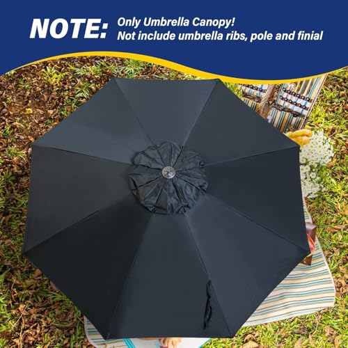 9ft Market Patio Umbrella Canopy - 8 Ribs Canopy Replacement - UV Protective UPF 50+ and Fade Resistant Patio Canopy - Wind Vent Replacement Canopy Cover (Canopy Only) (Purple) - color: Black Polyester