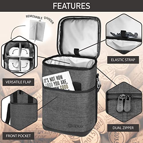 Opux Insulated Wine Tote, 4 Bottle Cooler Bag - Leakproof, Padded Portable Carrier for Travel, Picnic, BYOB - Gift for Wine Lovers (Charcoal Gray) - color: Charcoal Gray, size: 4 Bottle