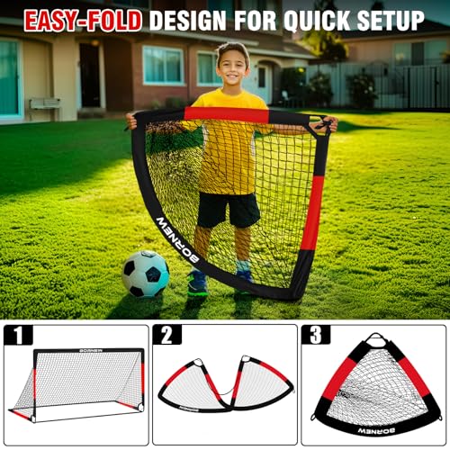 Kids Soccer Goal for Backyard Set - 2 Set of 7X5 / 6X4 ft Toddler Soccer Nets Training Equipment, Soccer Ball, Pop Up Portable Soccer Set for Kids and Youth Games and Training Goals Ages 3-16 Gift - color: 2.Black Red