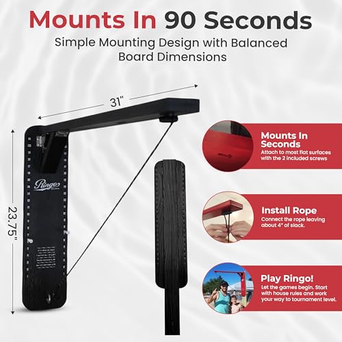Ringo Outdoor Hook & Ring Game, Weather-Proof Composite, Fully Assembled, Mounts in 90 Seconds, Stainless Hardware, Built-in Scoring