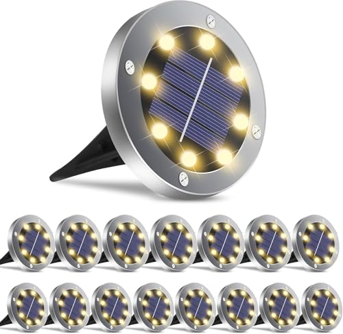 OULONGER Solar Ground Lights 16Pack, Garden Solar Outdoor Waterproof Pathway Bright In-Ground Lights Outdoor Lighting Decor for Lawn, Patio, Yard, Driveway,Walkway Warm Light - color: Warm light, size: 16pack