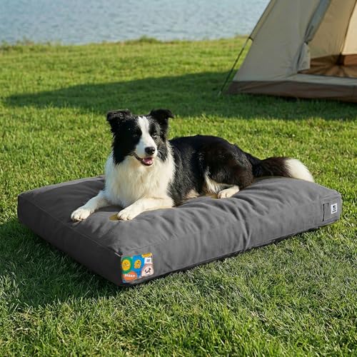 Sytopia 36 Inch Canvas Outdoor Dog Bed for Large Dogs, Durable Dog Bed with Waterproof Machine Washable Removable Cover, Indoor Patio Pet Pad for Crate, Dark Grey - color: Dark Grey, size: Large
