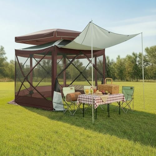 COBIZI 12x12 FT Pop Up Canopy Extendable Tent, Gazebos On Clearance, Screened in Gazebo,Screen Tents Portable carpas para Patio for Outdoor Camping,Backyard, Garden, Brown(Upgraded) - color: Brown, size: Extendable 12x12 FT Stargazer