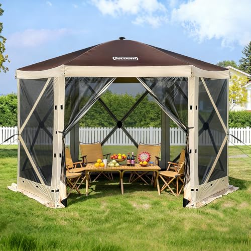 Tecoom 12x12ft 6-Sided Pop Up Gazebo Tent, Canopy Shelter Tent with Mesh Windows for Camping, Portable Large Shade Tents Removable Siedwalls for Outdoor, Garden, Lawn, and Backyard - size: 12x12ft