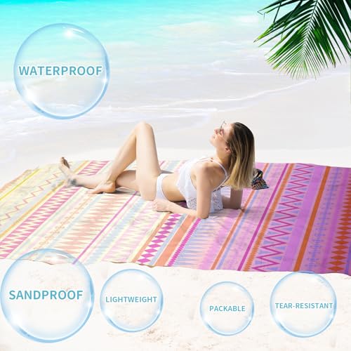 Beach Blanket 78''×110'' Suits 1-7 Adults Waterproof Sandproof Oversized Lightweight Blanket Packable Large Picnic Mat for Beach Travel Camping Picnic Hiking - color: Boho, size: 78''x110''