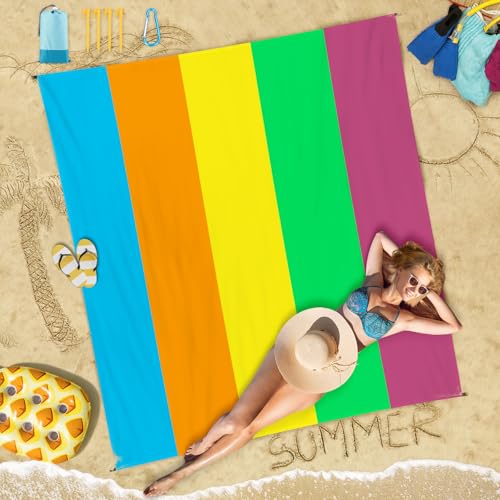 Beach Blanket Waterproof Sandproof 78''×81'' Large Suits 1-5 Adults Oversized Lightweight Picnic Mat Sand-Free Blanket for Camping Hiking Beach Travel - color: Rainbow, size: 78''x81''