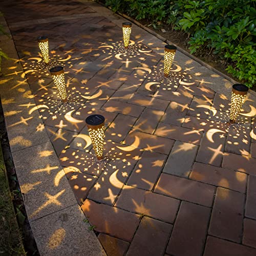 Go2garden Solar Lights Outdoor Decorative Stake Lights Waterproof with Moon Star for Patio, Pathway, Backyard, Outside Decorations, Lawn Ornaments,Garden Gifts (Copper, 6pack) - color: Moon Star Vintage Copper