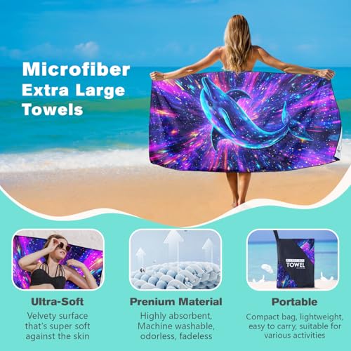 Fantasy Dolphin Beach Towel Oversized 36" x 72", Thin Lightweight Sand Free Quick Dry Microfiber Towel for Swimming Pool Cruise Camping Travel - color: Color_28
