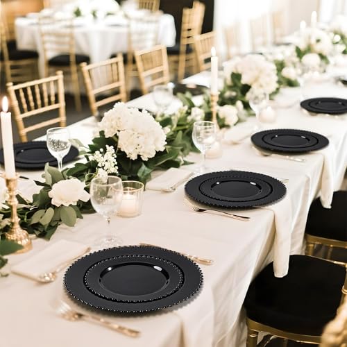 U-QE 60PCS Black Plastic Plates - Heavy Duty Black Disposable Plates Including 30PCS 10'' Dinner & 30PCS 7.5'' Dessert Plates -Hard Plastic Plate for Party Wedding Bridal Shower - color: Black
