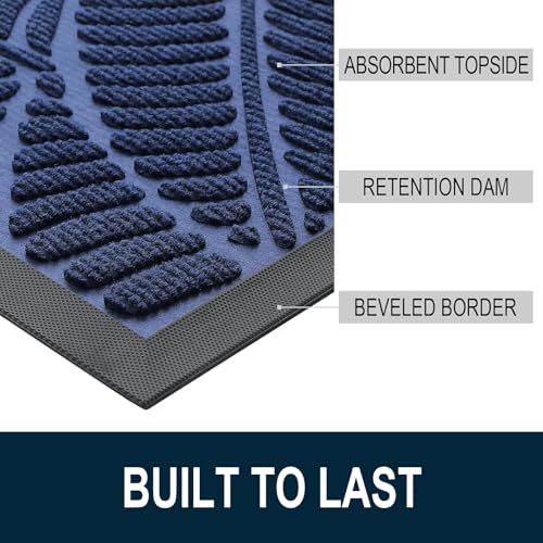 Colorxy Waterproof Doormat, Sturdy Natural Rubber Front Indoor Mat, Non Slip Low Profile Indoor Outdoor Door Mats, Stain and Fade Resistant Floor Mat, Easy Clean Patio Entrance Mat, 47x23, Navy - color: Navy, size: 47" X 23"