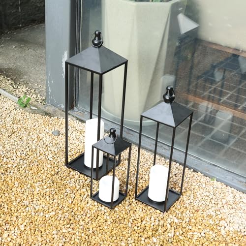 LED Lanterns Decorative Indoor&Outdoor, 23’’ 19’’ 13’’ Large Black Candle Lanterns Set with 3 Flameless Candles, Metal Holders for Porch, Patio, Garden, Home, Fireplace, Decorations Decor - color: 23‘’ + 19‘’ + 13‘’ / Timer