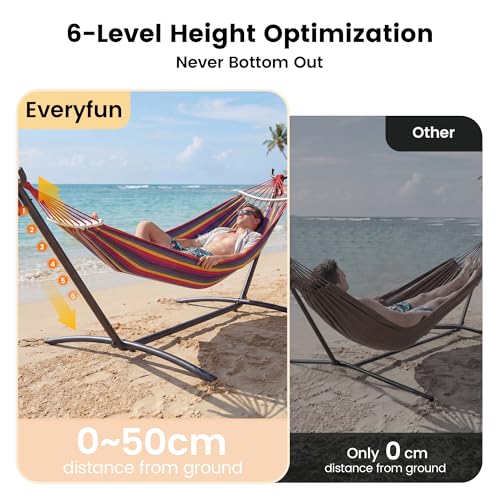 EveryFun Double Hammock with Heavy-Duty Steel Stand,Portable,Easy Assembly,600lbs Weight Capacity,Perfect for Indoor,Yard,Camping,or Outdoor-Rainbow - color: Dc-rainbow