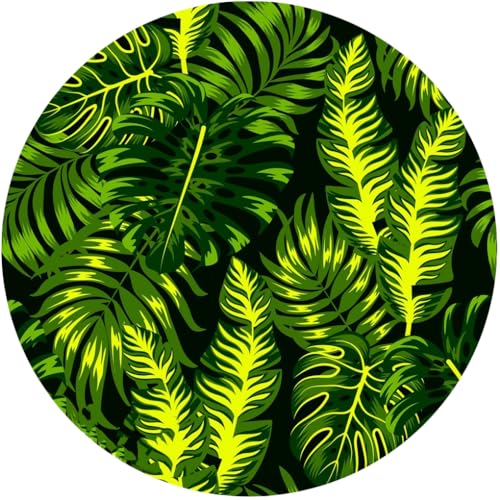 Black Green Round Patio Deck Balcony Indoor Outdoor Area Rug Tropical Montera Palm Plant Waterproof Rug for Porch Camping Yard Hallway Non Skid Outside Carpet 2' - color: A, size: 2ft