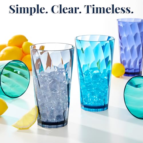 US Acrylic Optix Plastic Reusable Drinking Glasses (Set of 8) 20oz Water Cups in Coastal Colors | BPA-Free Tumblers, Made in USA | Top-Rack Dishwasher Safe - style: 20-ounce