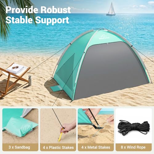 Wolfwise Large Beach Tent Sun Shelter for 3-4 Person, Spacious Sun Shade UPF 50+ UV Protection, Extendable Floor for Privacy, 3 Ventilated Mesh Windows, Carrying Bag, 95 ″x65″x55″,Mint Green - color: Mint Green