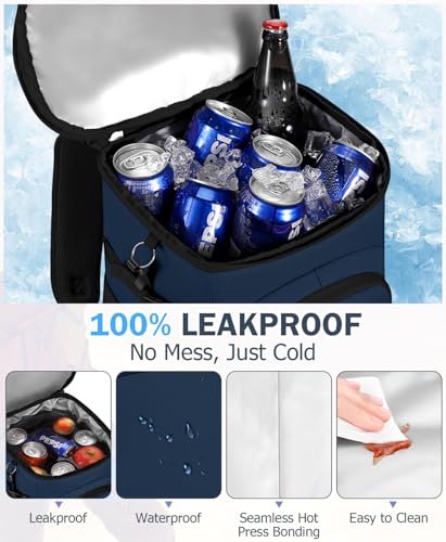 Cooler Backpack, 22L Waterproof Soft Backpack Coolers Leak Proof Beach Backpack Insulated Picnic Lunch Bag for Fishing Camping,Beach,Hiking,Travel - color: Navy Blue
