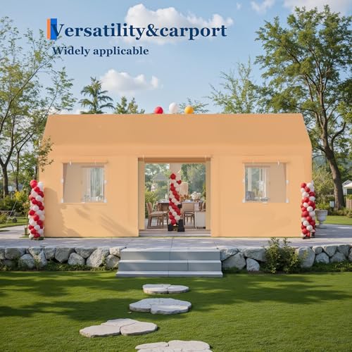 Carport, 13‘ x 20’ Heavy Duty Portable Garage All-Season Car Canopy w/Removable Sidewall & Doors, Carport Canopy Party Tent w/Water-Resistant Tarp for Backyard (Yellow) - color: Yellow, size: 13' x 20' /with side
