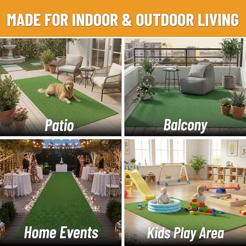 Ottomanson Artificial Grass Turf 2'7" x 16' Indoor Outdoor Faux Grass Rug with Drainage Holes, Customizable with Extra Long Size Options, Perfect for Patio Lawn Balcony Weddings Photoshoot Backdrop - size: 16-ft
