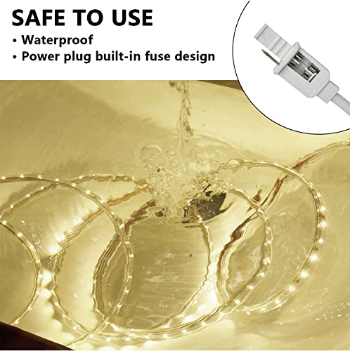 SURNIE LED Rope Lights Outdoor Waterproof Warm White, 50ft Outside Bright Lighting Cuttable Connectable Flexible 110V Cool Clear Flat 3000K, Indoor Deck Patio Christmas Camping Decor, Not Tube Rope - color: Warm White, size: 50ft