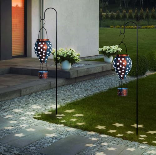 Hanging Solar Lantern,2-Pack Solar Powered Hot Air Balloon Lantern,Hanging Solar Lights Outdoor Waterproof for Lawn Porch Tree Garden Decorations - style: Blue Copper-2 Pack