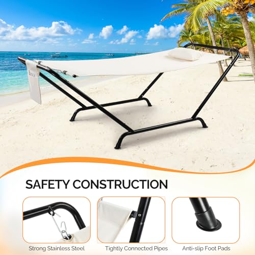 ONCLOUD Freestanding Hammock with Stand, 600LBS Heavy Duty Outdoor Hammock, Cofy Outdoor Hammock with Stand, Hammock Bed for Yard, Deck, Patio, Hammock with Soft Pillow & Storage Bag (White) - color: White