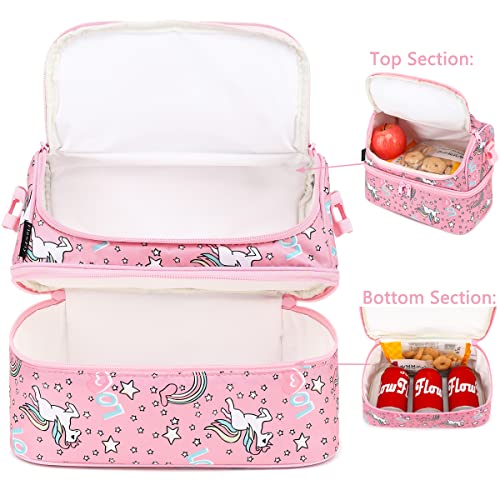 FlowFly Double Decker Cooler Insulated Lunch Bag Large Tote for Boys, Girls, Men, Women, With Adjustable Strap (Red-Unicorn) - color: Red-Unicorn