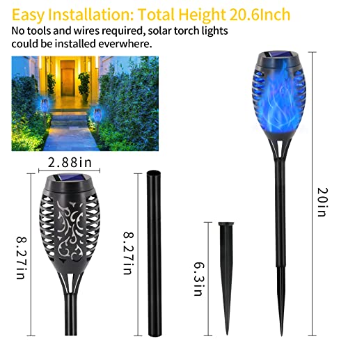 EOYIZW Solar Lights Outdoor, 8 Pack Blue Solar Torch Light with Flickering Flame, 12 LED Tiki Torches for Outside Lights Waterproof Landscape Decoration Outdoor for Garden Yard Patio - color: Blue, size: 12LED-8Pack